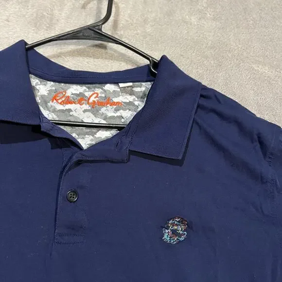 Robert Graham Polo Shirt Mens XL Navy Classic Fit Supima Cotton Camo Trim Skull - Picture 3 of 7